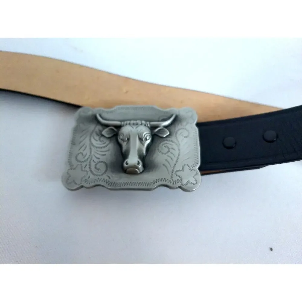 Dickies Mens Bull Steer Longhorn Buckle Cowhide Leather Belt Size 34 New